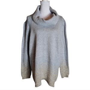 Calvin Klein Cowl Neck Turtleneck Knit Sweater Sz XL Gray Gold Shimmer Striped